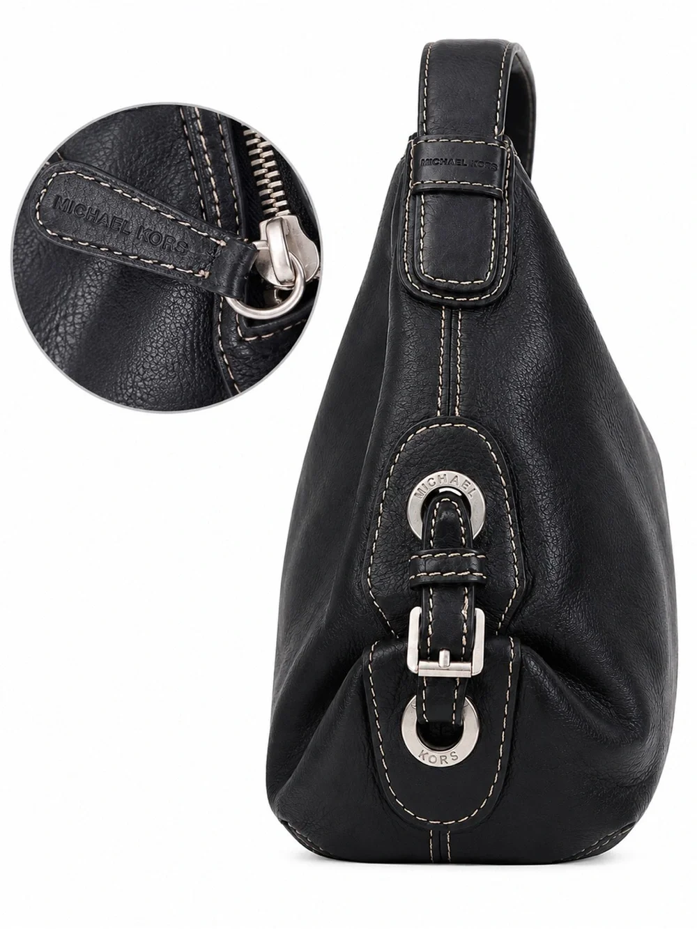 Michael Kors Black Leather Hobo Shoulder Bag Slouch Quiet Luxury
